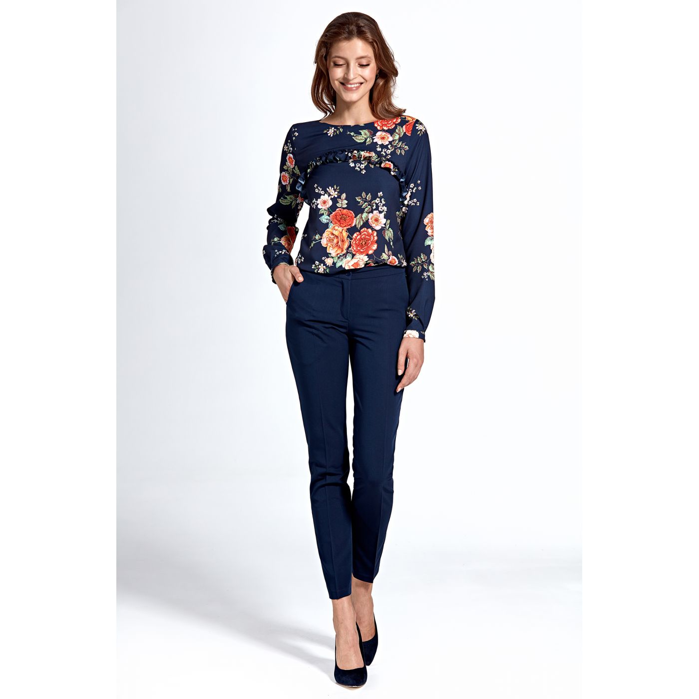 Colett Woman's Blouse Cb19 Flowers Navy Blue