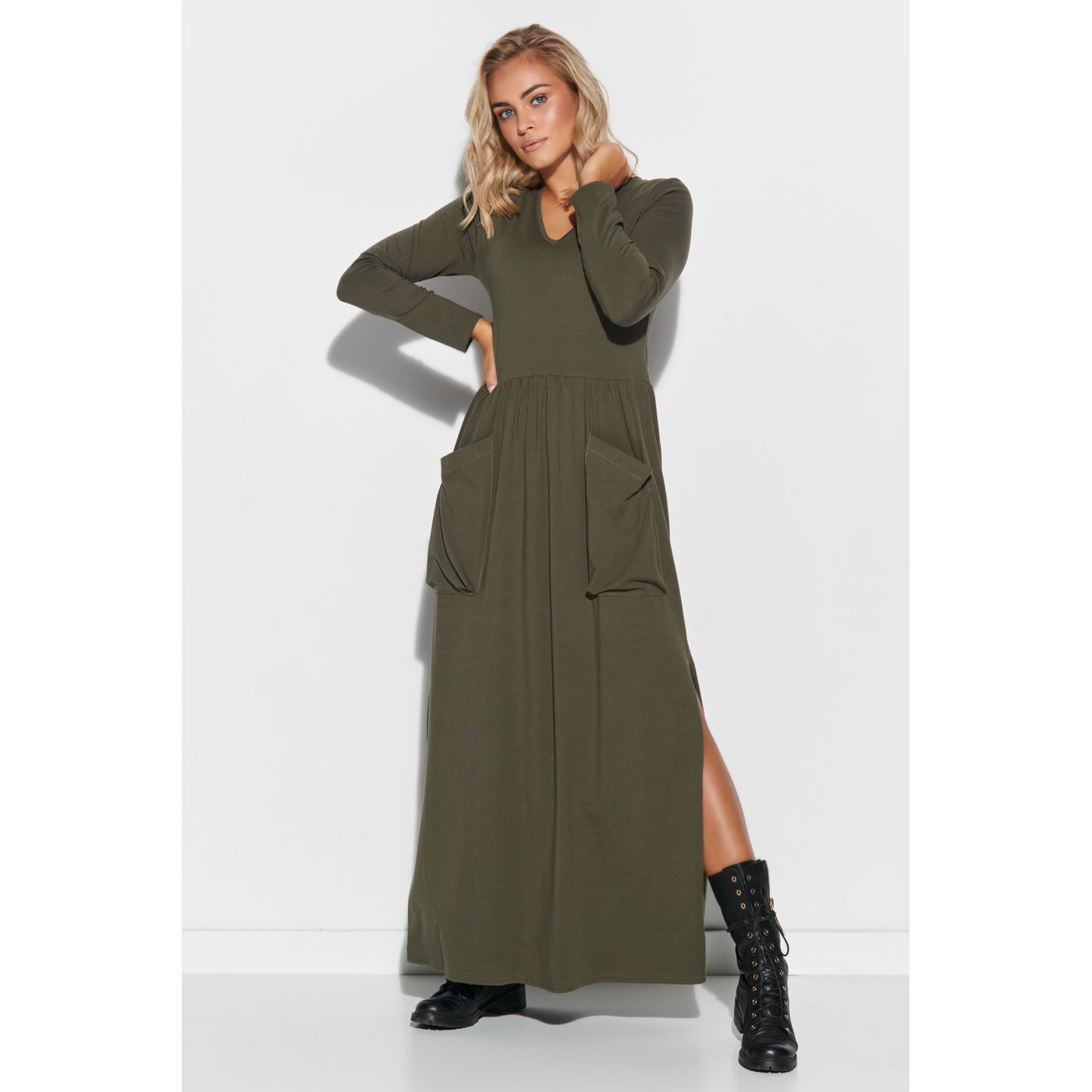Makadamia Woman's Dress M572 Khaki