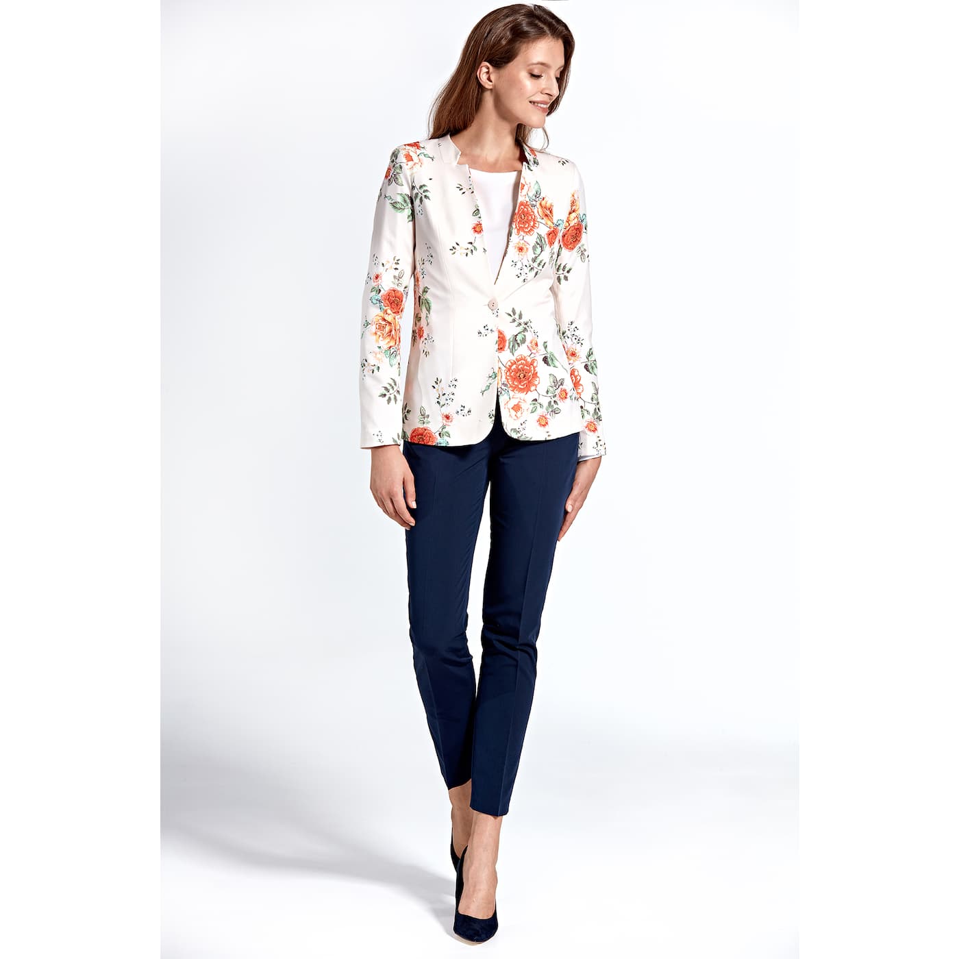Colett Woman's Jacket Cz06 Flowers Ecru