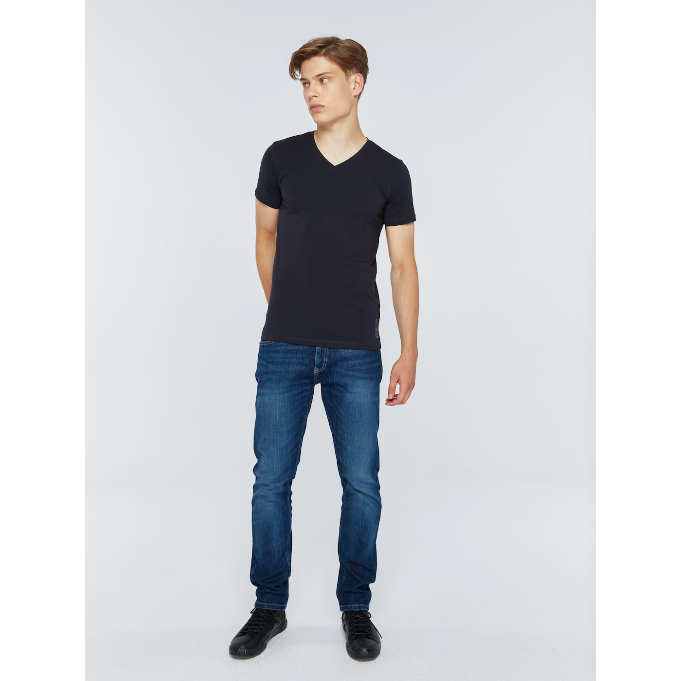 Big Star Man's Shortsleeve V-neck T-shirt 150023 Navy Blue-475