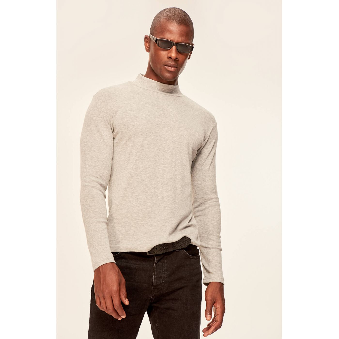 Trendyol Grey men's t-shirt-long sleeve Half Turtleneck