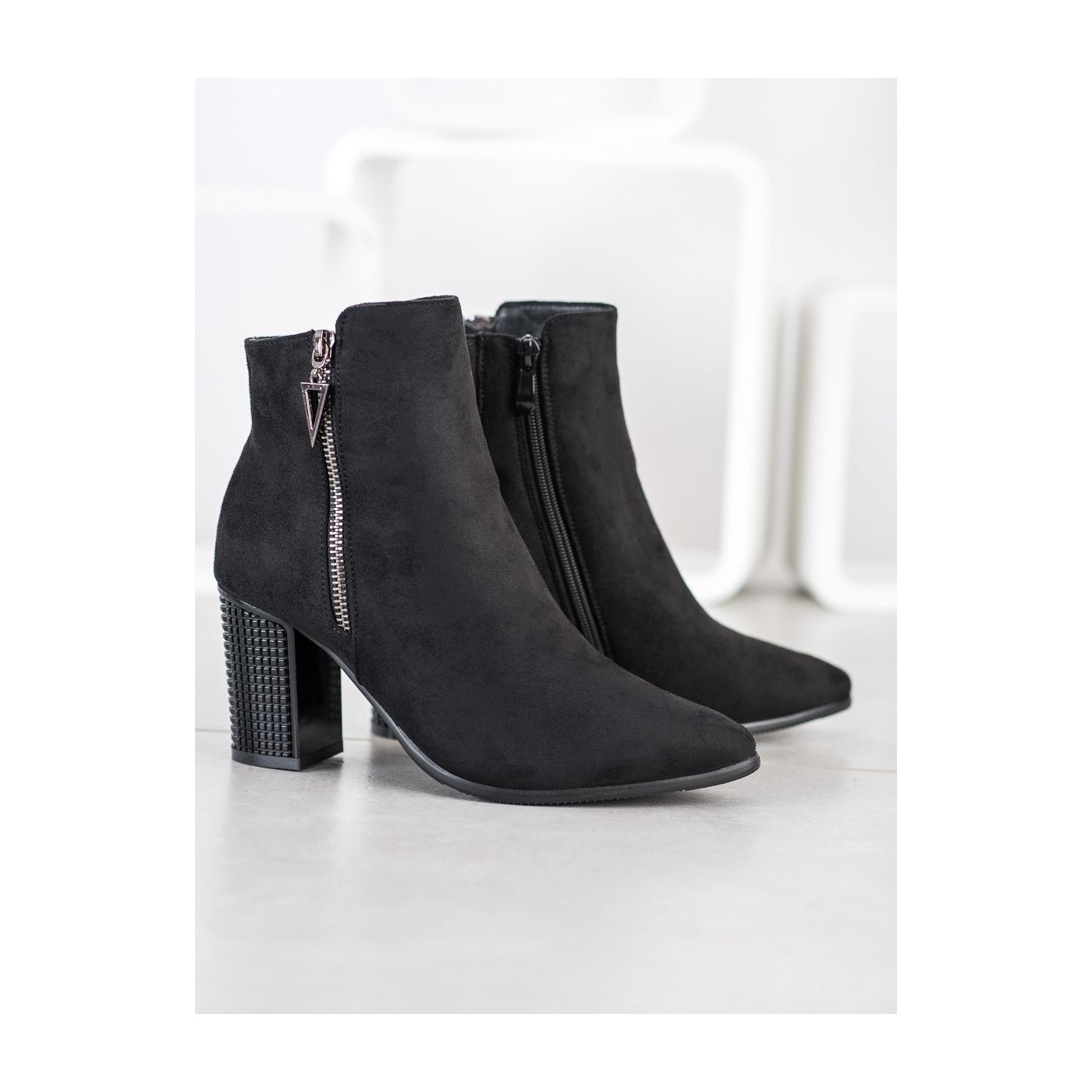 SHELOVET STYLISH ANKLE BOOTS WITH DECORATIVE HEEL