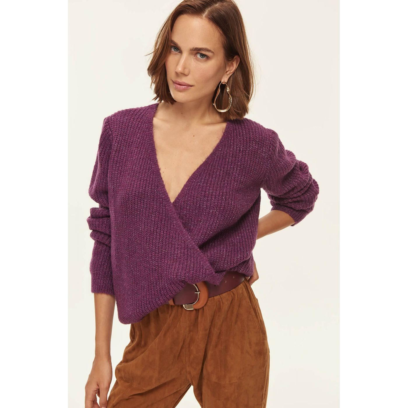 Trendyol Plum Double-breasted Knitted Sweater