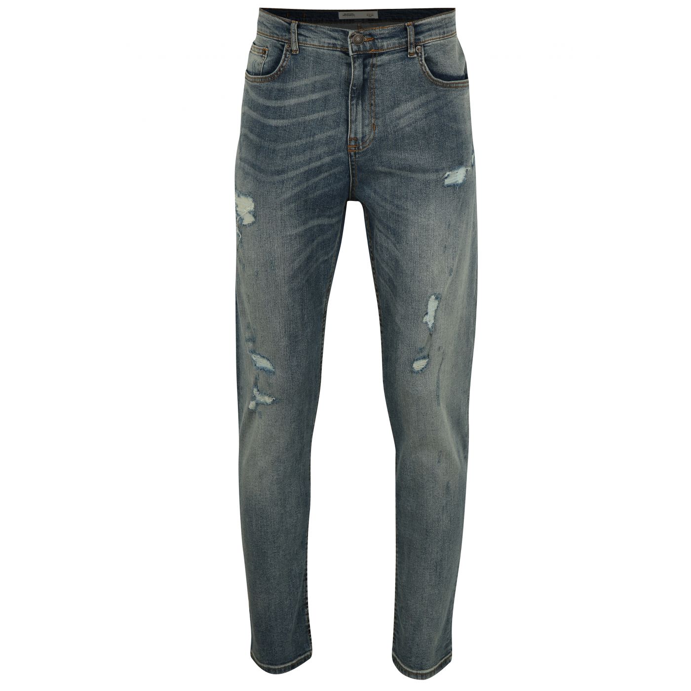 Blue slim fit jeans with a torn Burton Menswear London effect