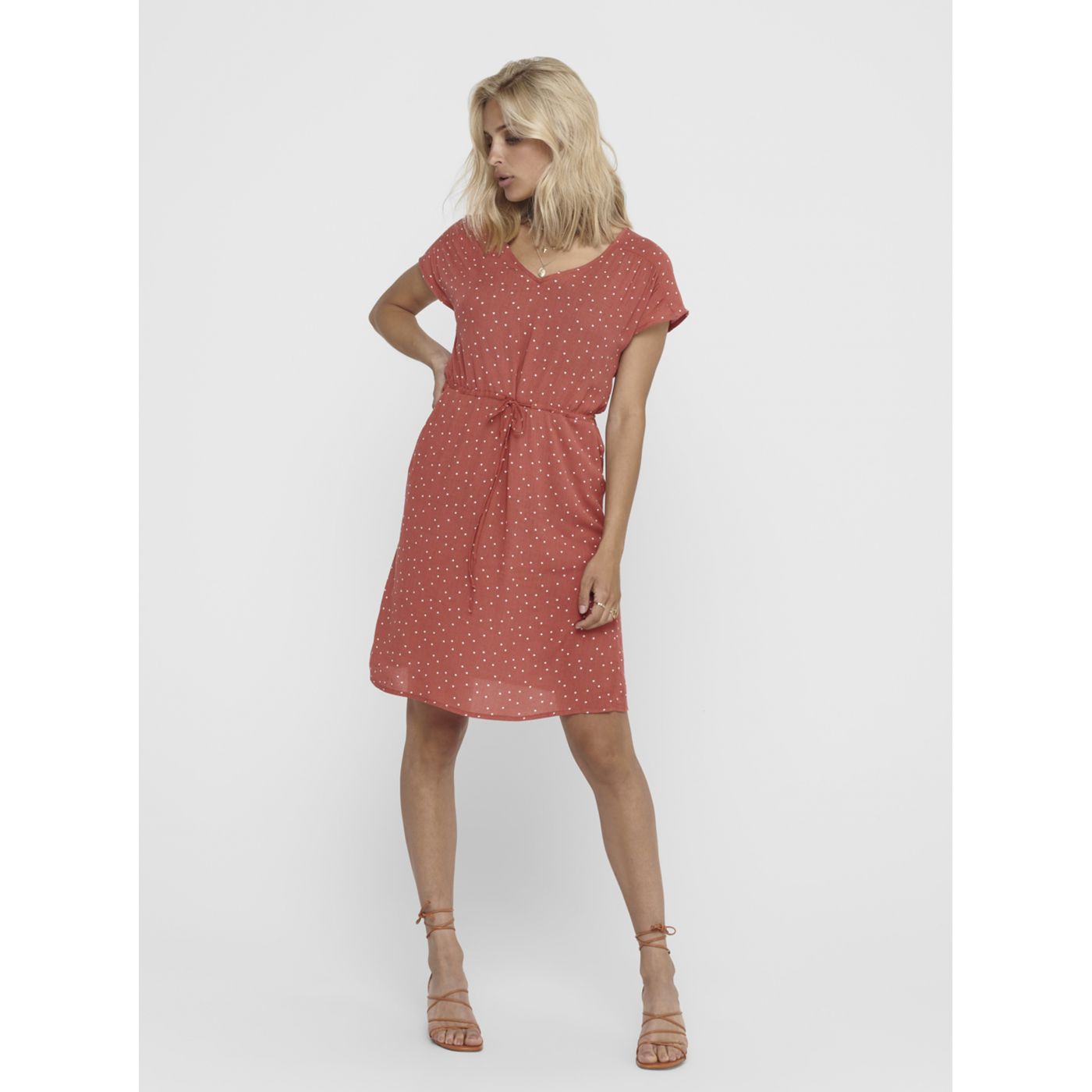Brick polka dot dress by Jacqueline de Yong Caro