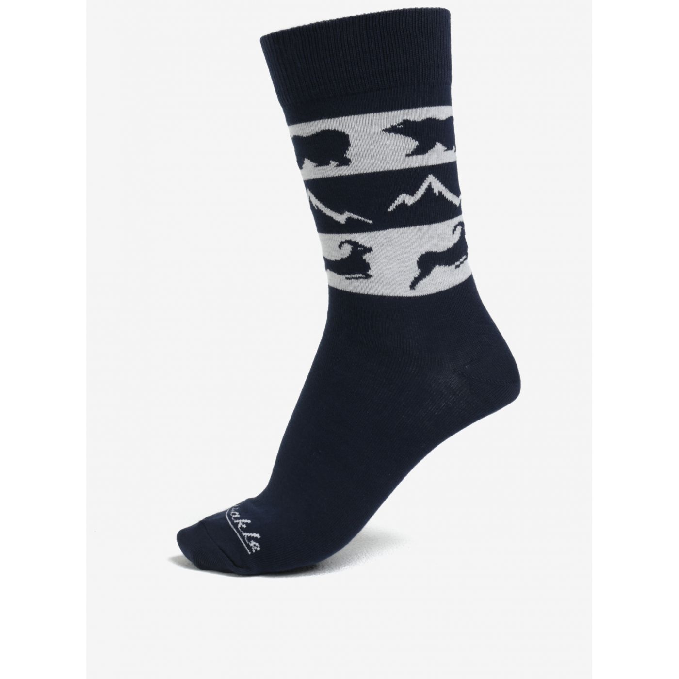 Grey-blue socks with fusakle high tatras motif