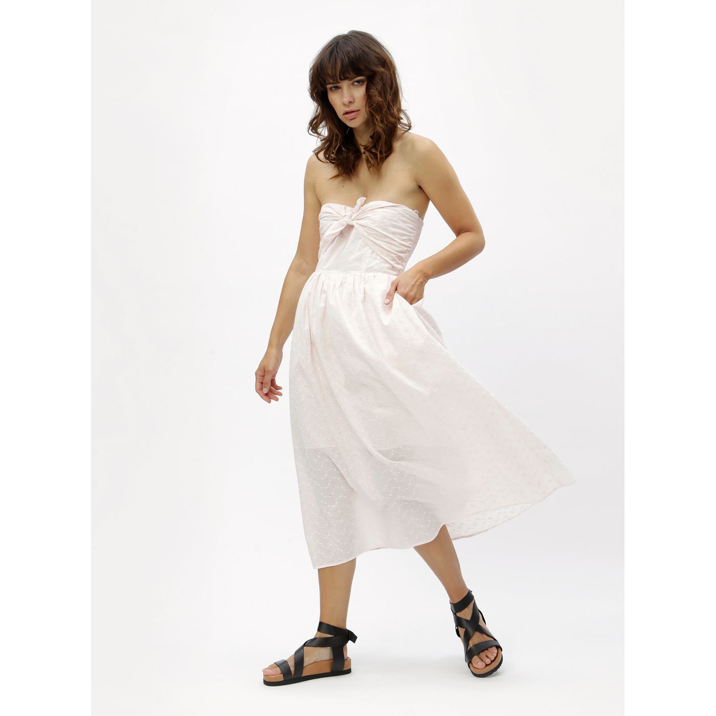 Light pink mididisht dress with exposed shoulders and madeira Dorothy Perkins