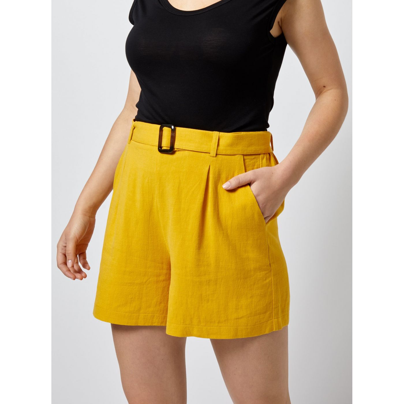 Mustard shorts with Dorothy Perkins flax