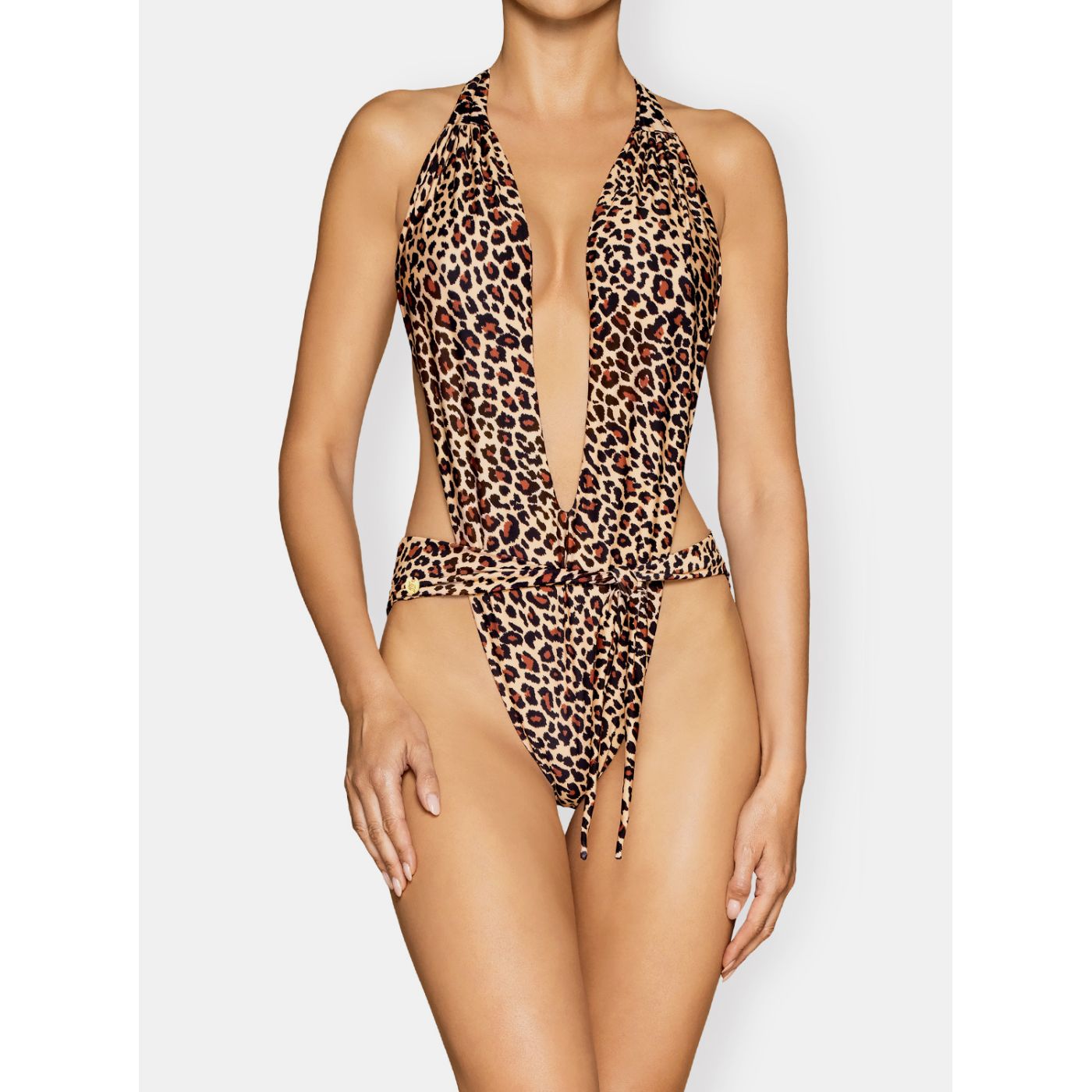 Beige one-piece swimsuit with leopard print Obsessive Cancunella