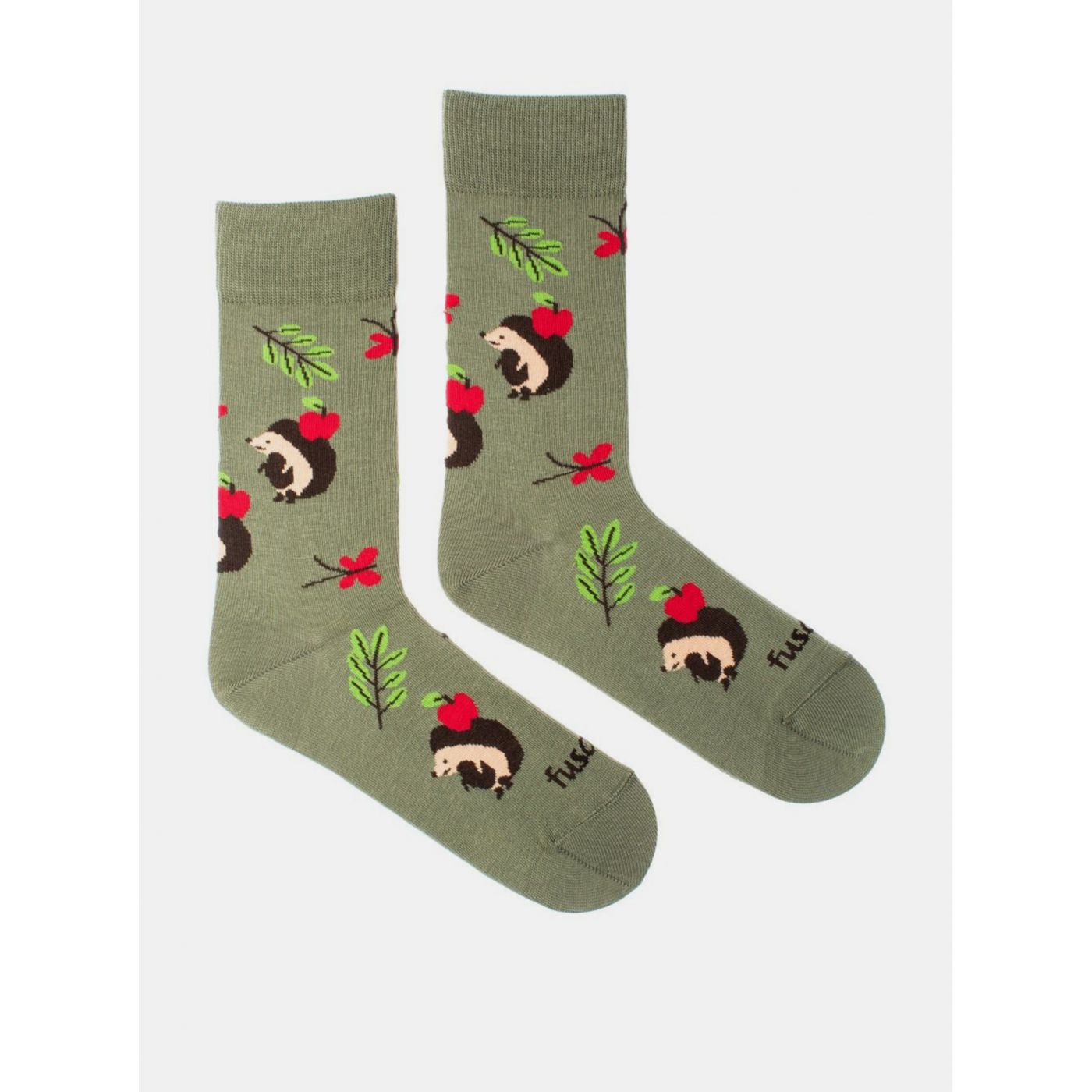 Green Patterned Socks Fusakle Hedgehog