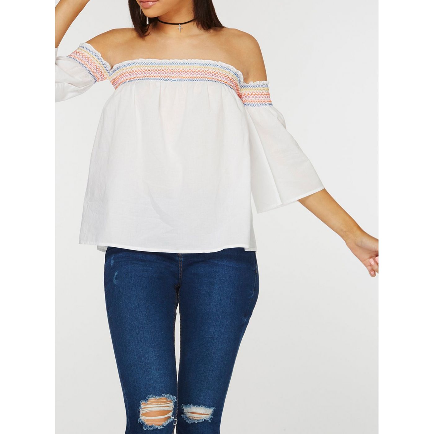 White loose blouse with exposed shoulders Dorothy Perkins