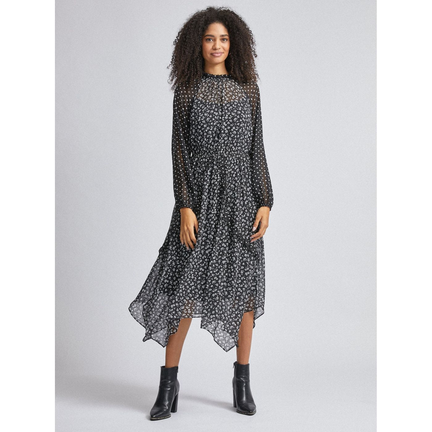 Black Patterned Midi Dress by Dorothy Perkins