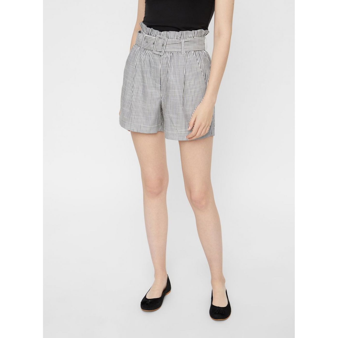 Grey Striped High Waist Vero MODA Gally Shorts