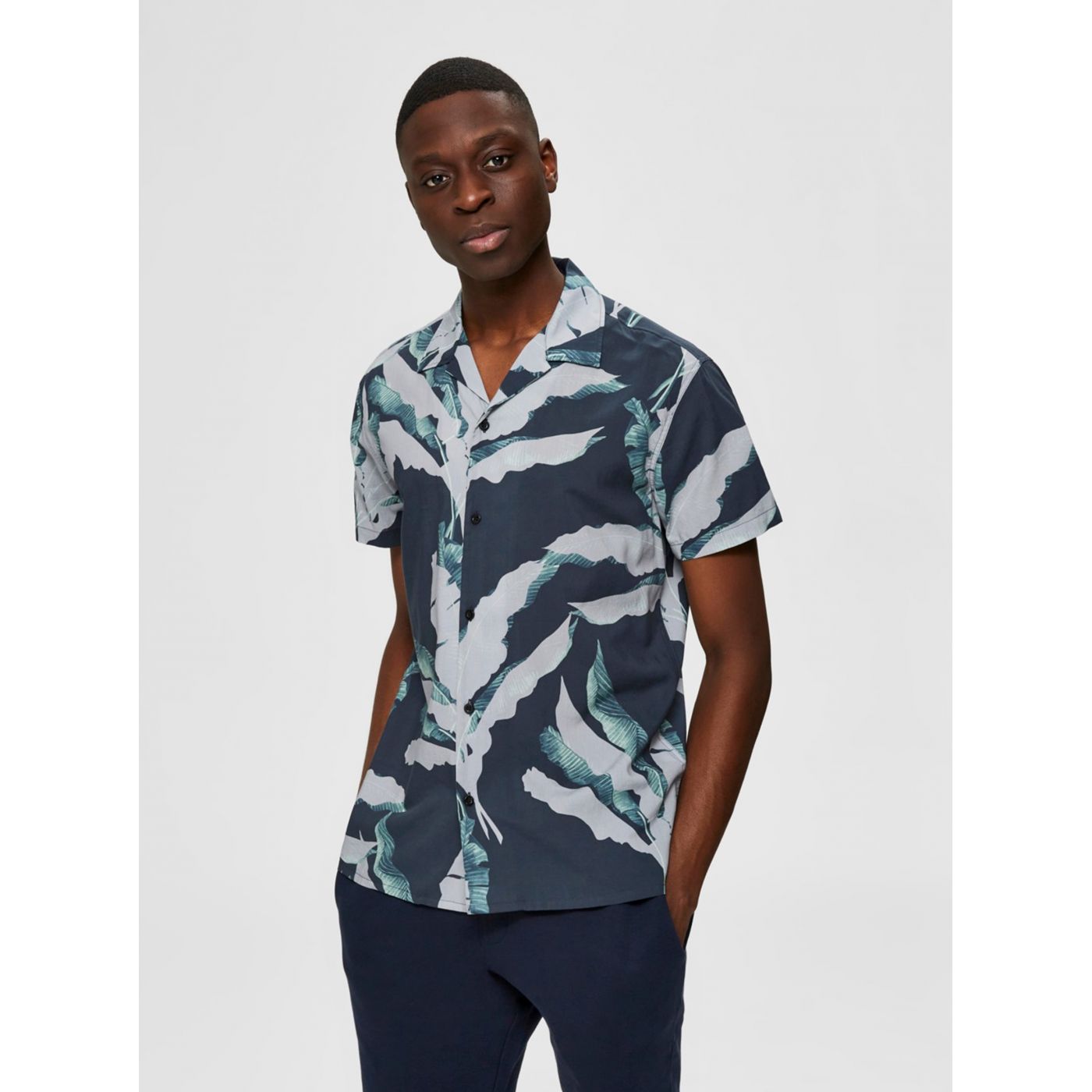 Dark Blue Patterned Shirt Selected Homme