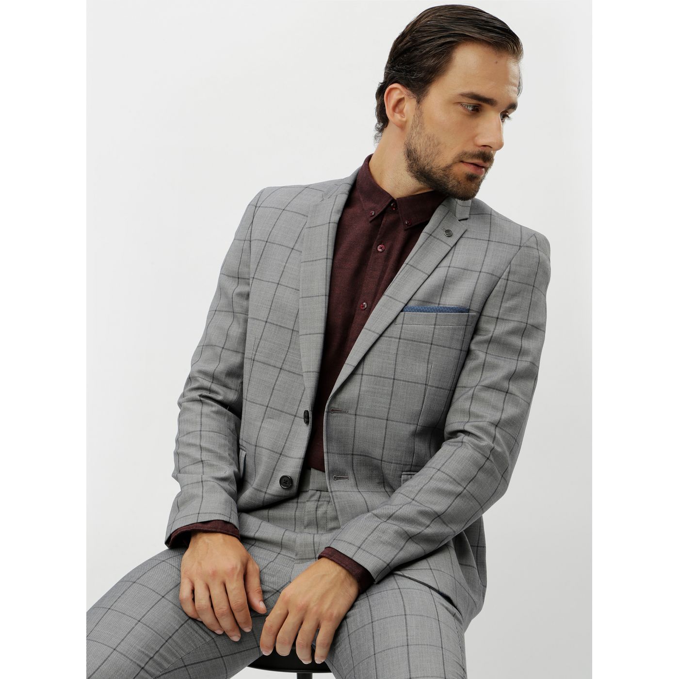 Grey skinny fit checked jacket Burton Menswear London