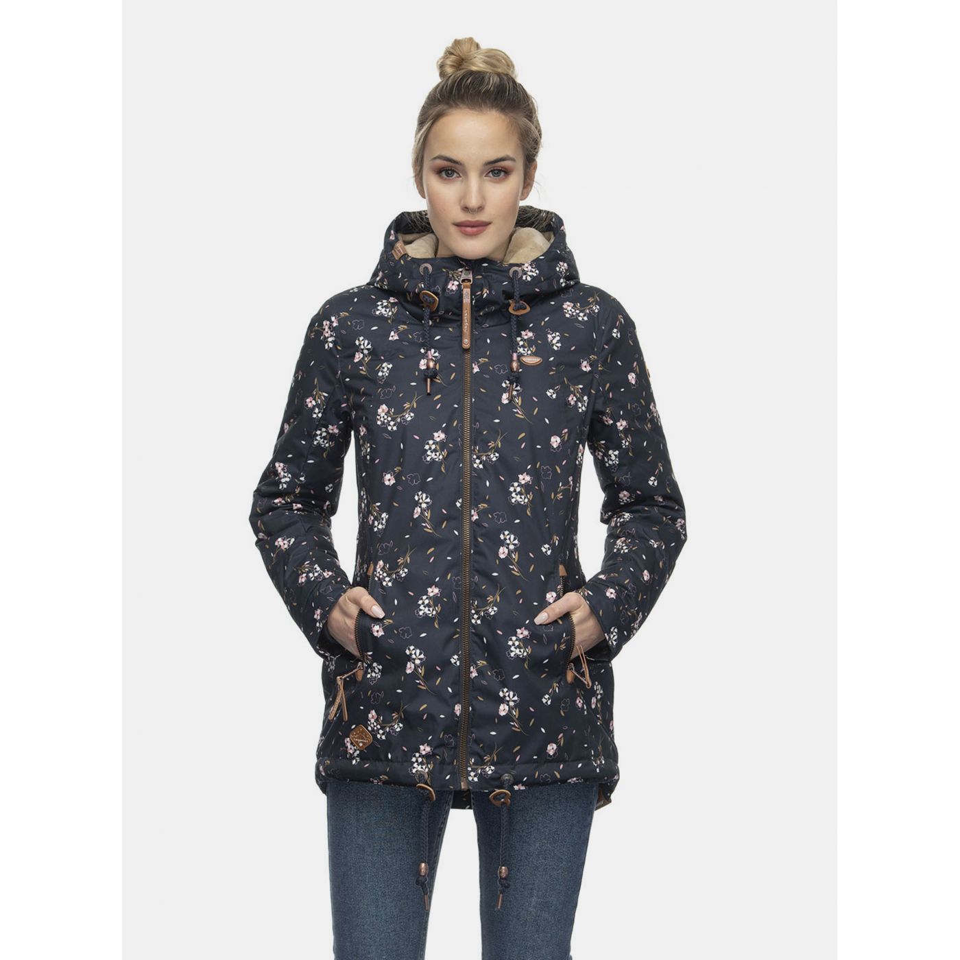 Dark Blue Women's Flowered Winter Ragwear Jacket