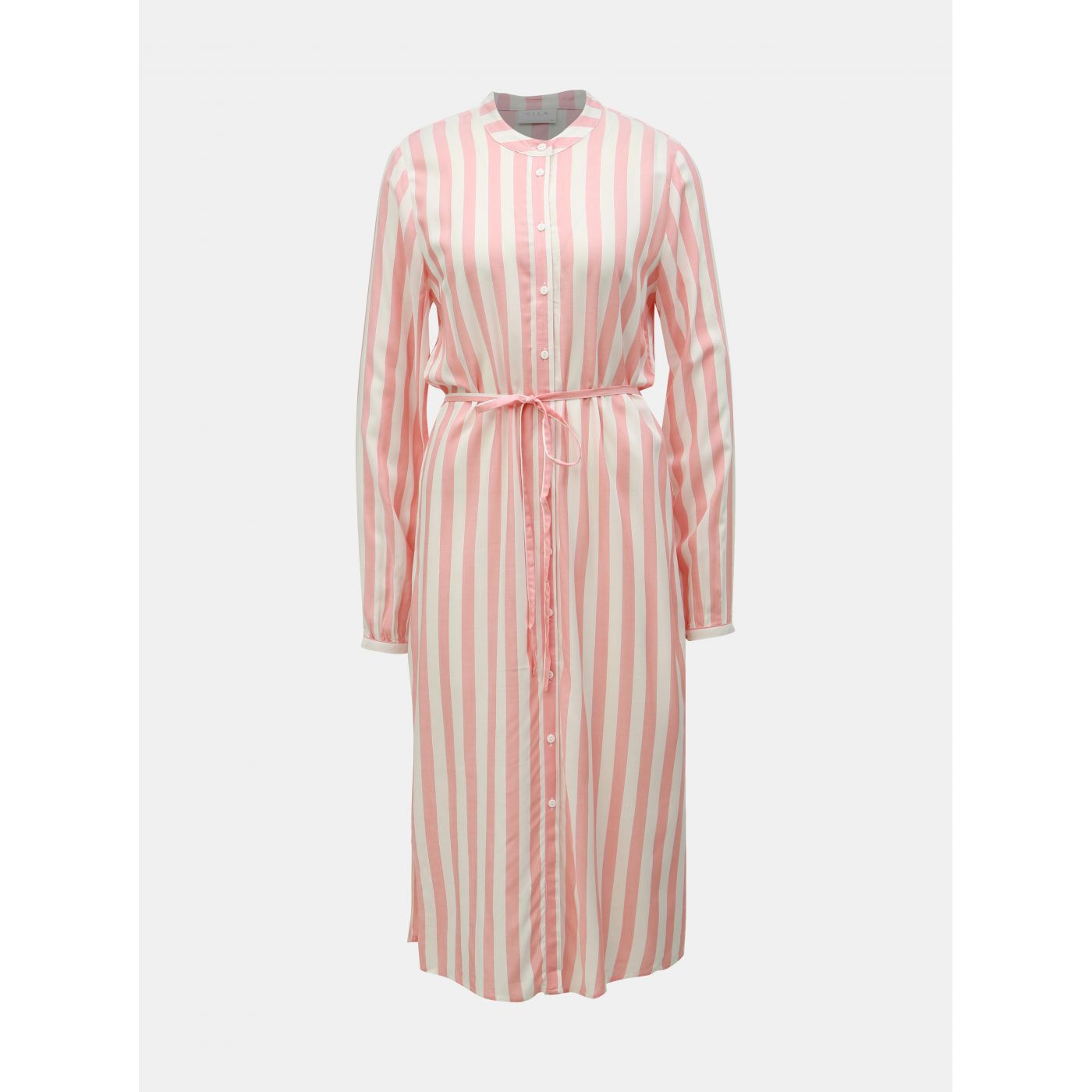 Cream-pink striped shirt midid dress VILA Harper