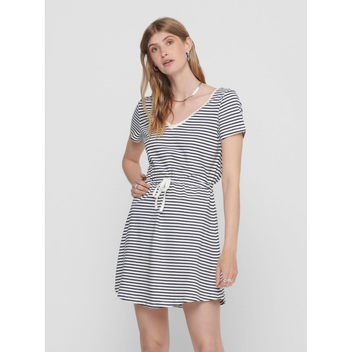 Blue-white striped basic dress ONLY May