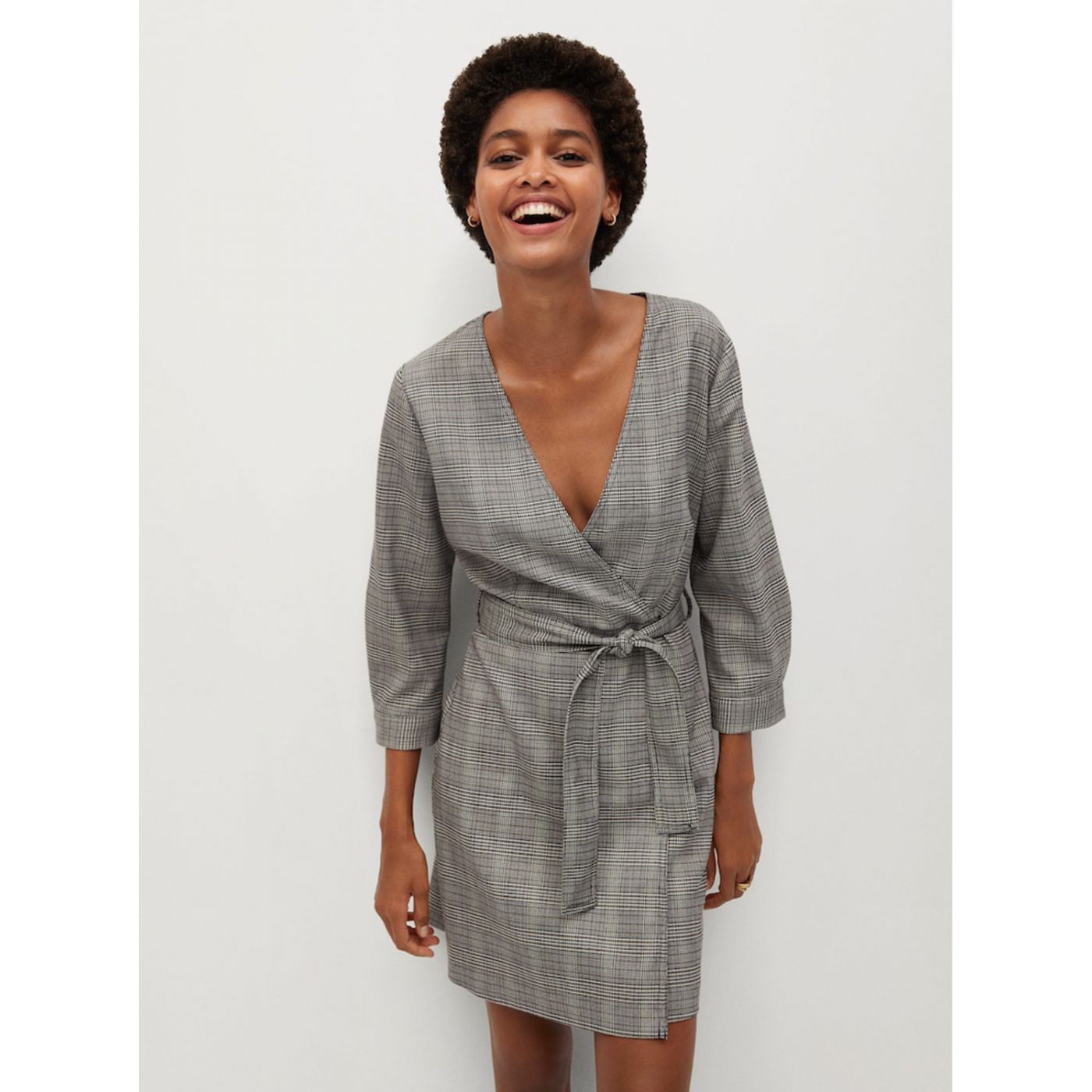 Grey Plaid Dress Mango
