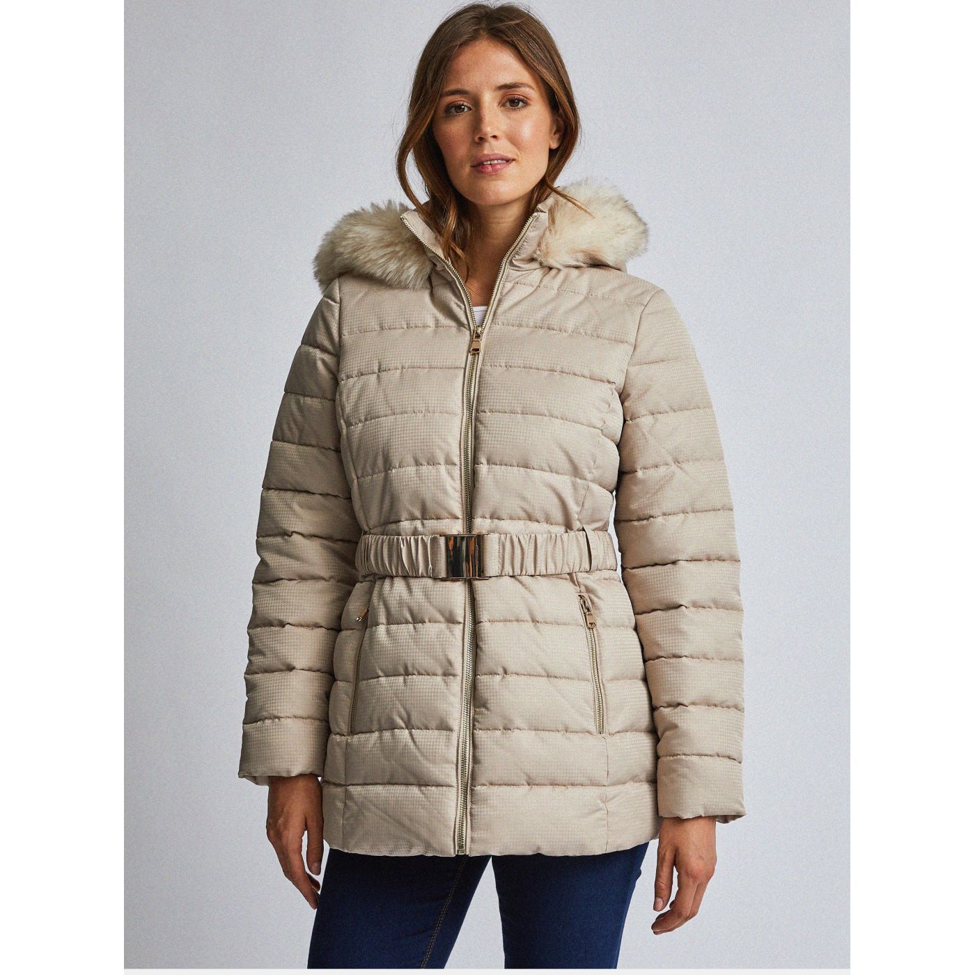 Dorothy Perkins Cream Quilted Jacket with Fur