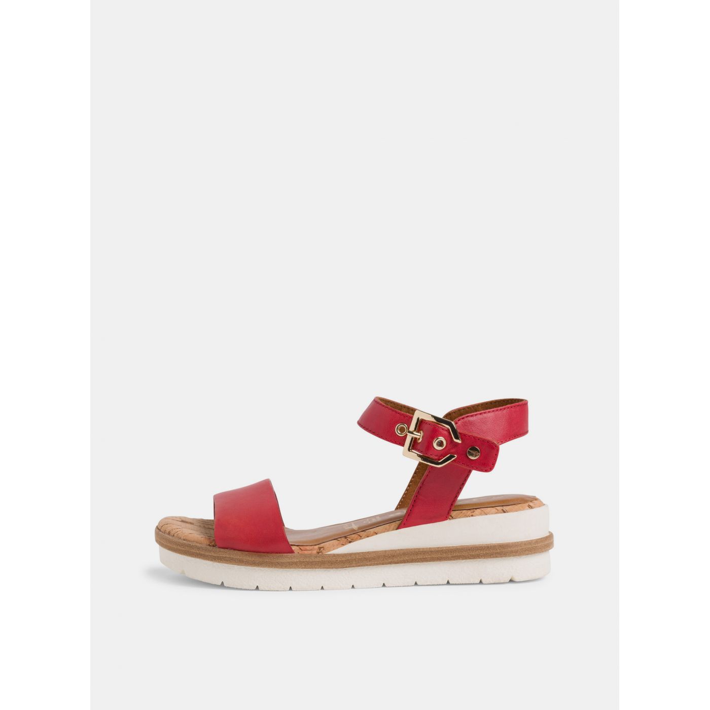 Red leather sandals on Tamaris platform
