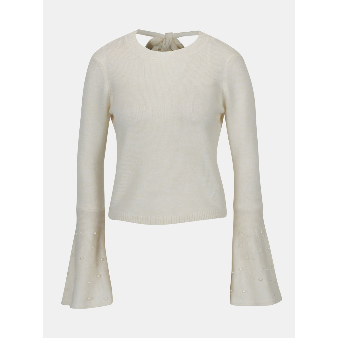 Cream short sweater with bell sleeves and miss selfridge's exposed back