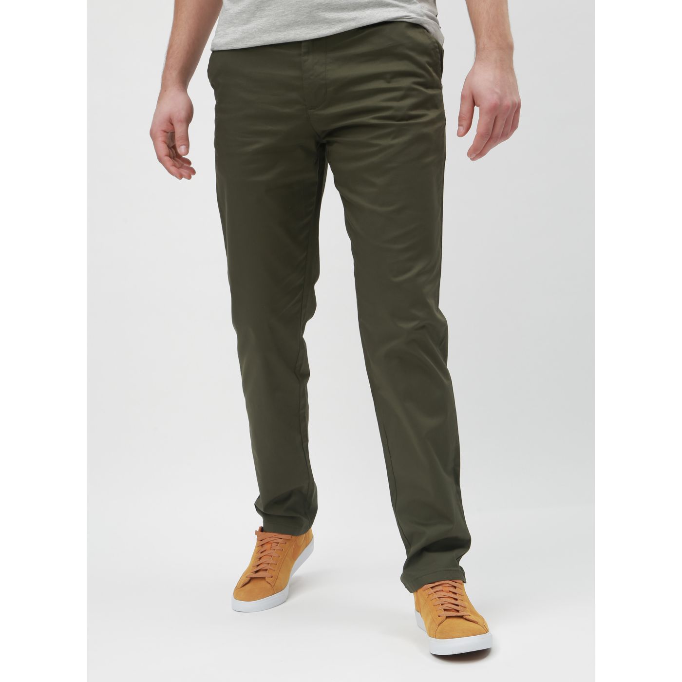 Khaki Slim Fit Chino Pants with Belt Selected Homme Yard