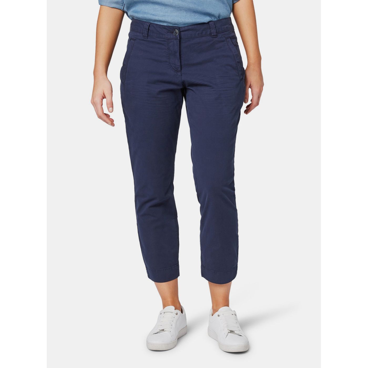 Dark Blue Women's Shortened Slim Fit Chino Pants By Tom Tailor