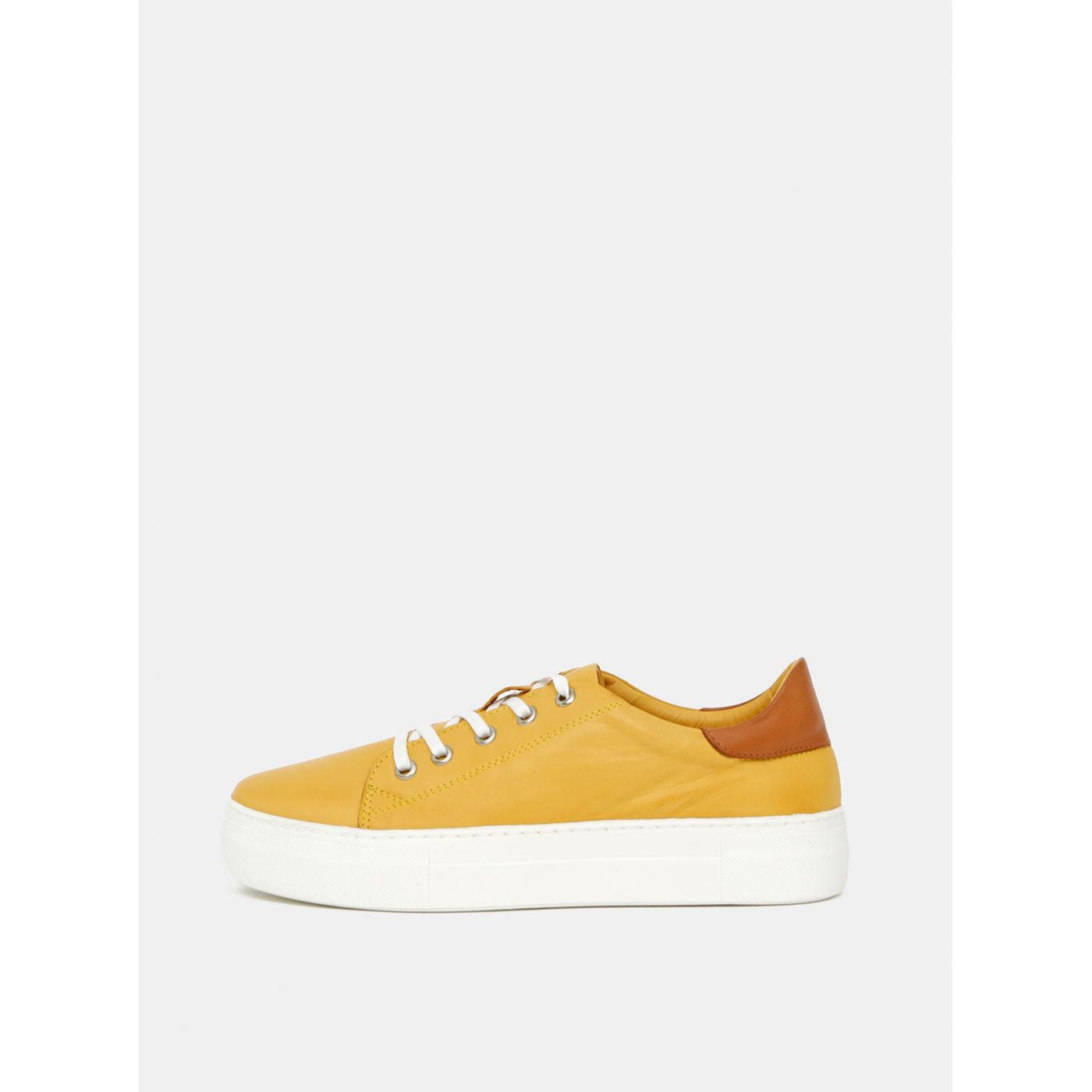 Yellow women's leather sneakers on wild platform