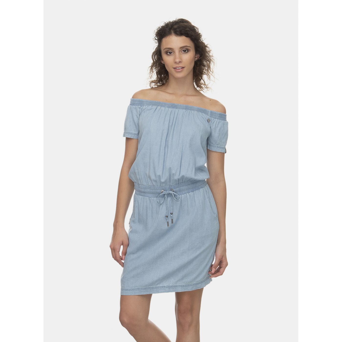 Ragwear Everly Denim Off-The-Shoulder Light Blue Dress