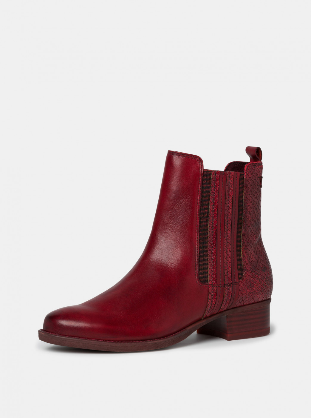 Red leather chelsea boots with snake pattern Tamaris