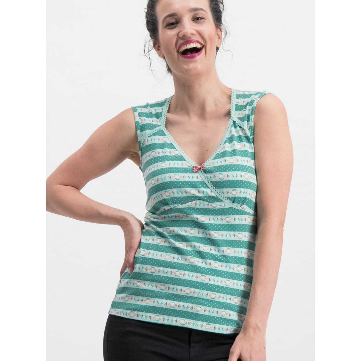 Blutsgeschwister Mog Green Patterned Tank Top