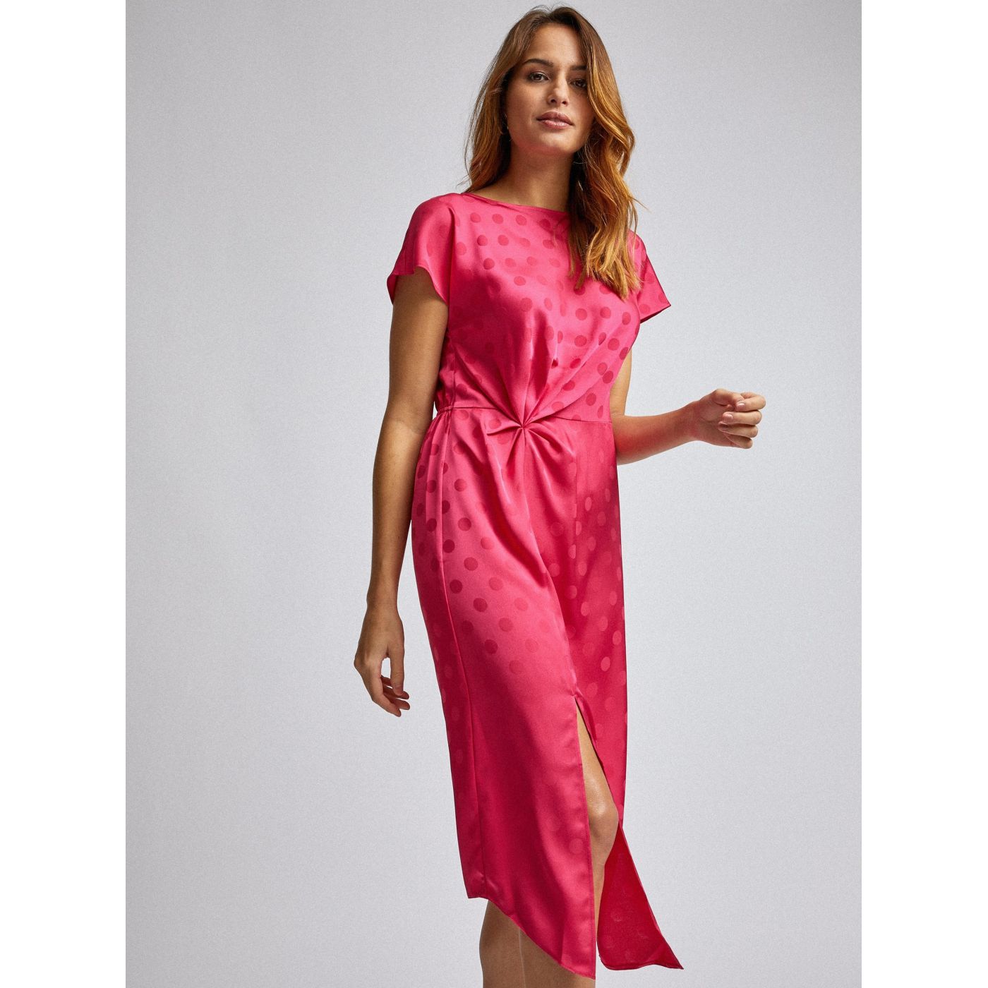 Dark pink dotted midi dress by Dorothy Perkins