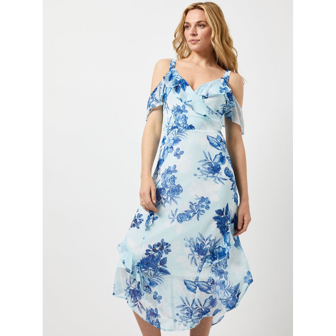 Light Blue Floral Midid dress with Dorothy Perkins Ruffled