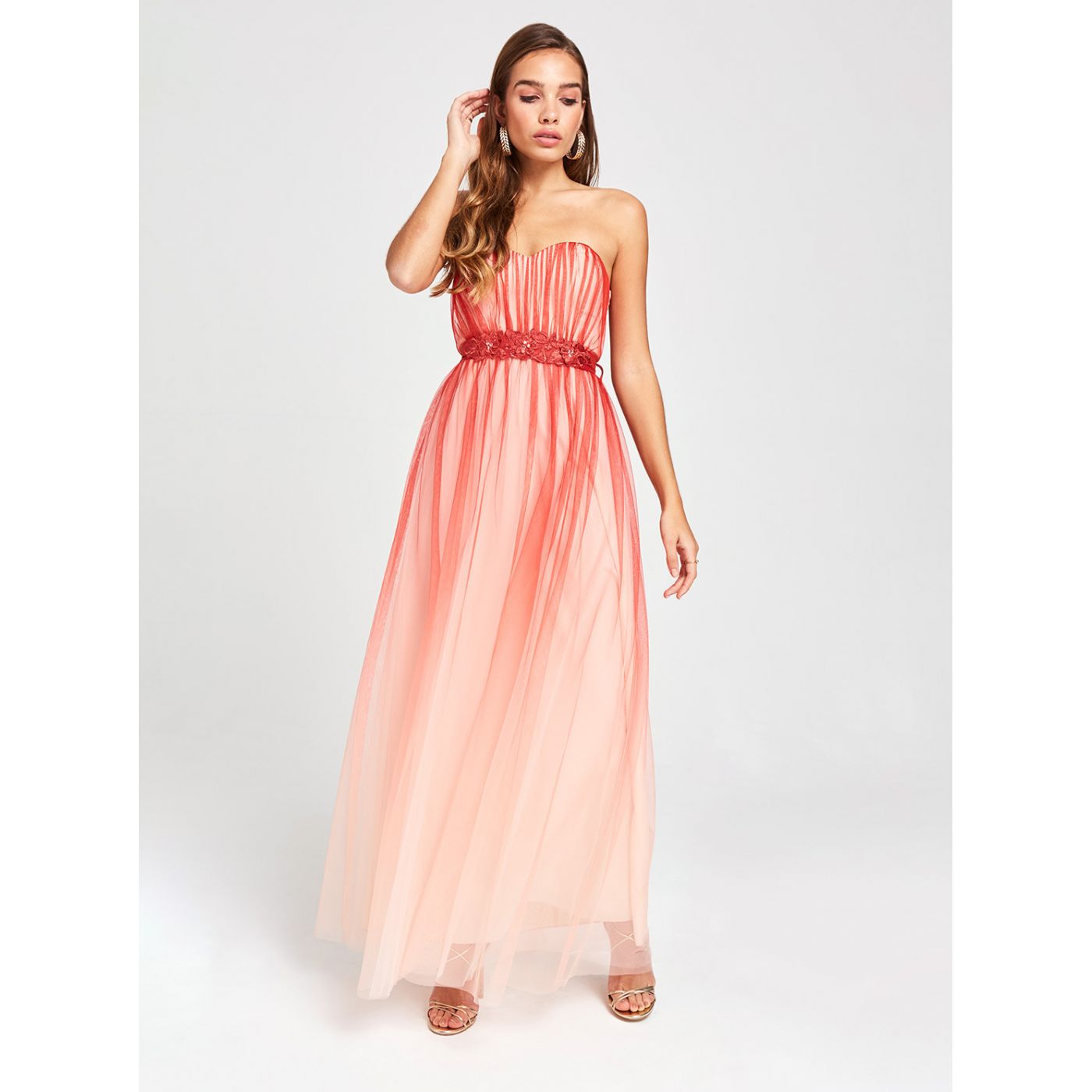 Small Mistress Red Strapless Maxi Dress