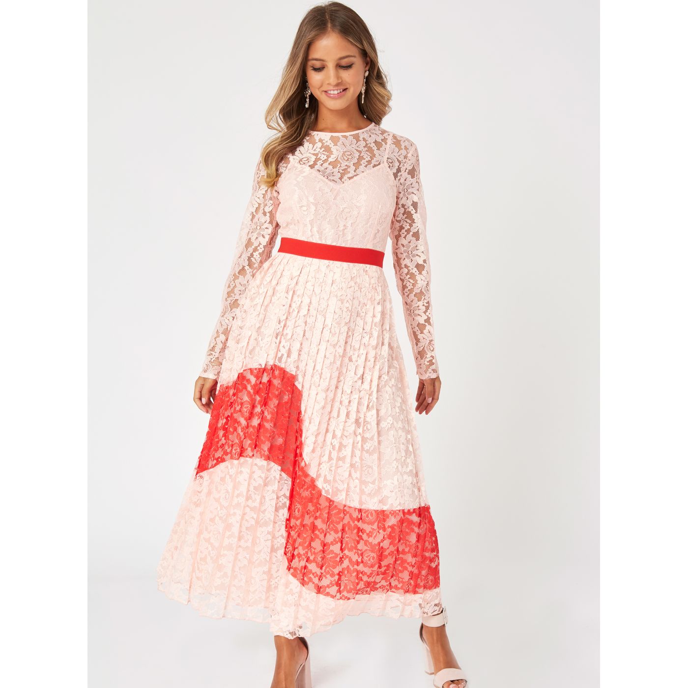 Light Pink Lace Pleated Maxi Dress Little Mistress