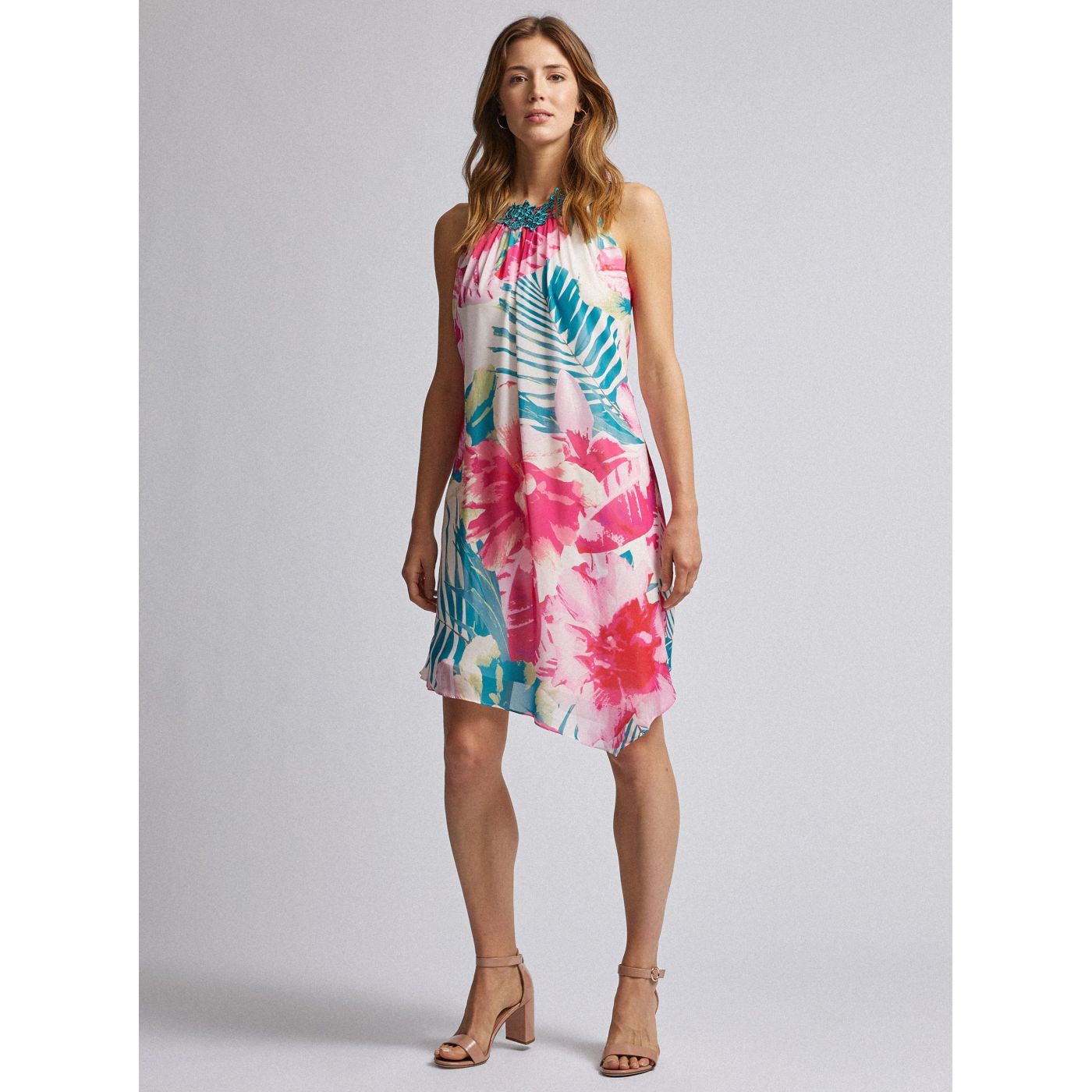 Green-pink floral asymmetrical dorothy perkins dress