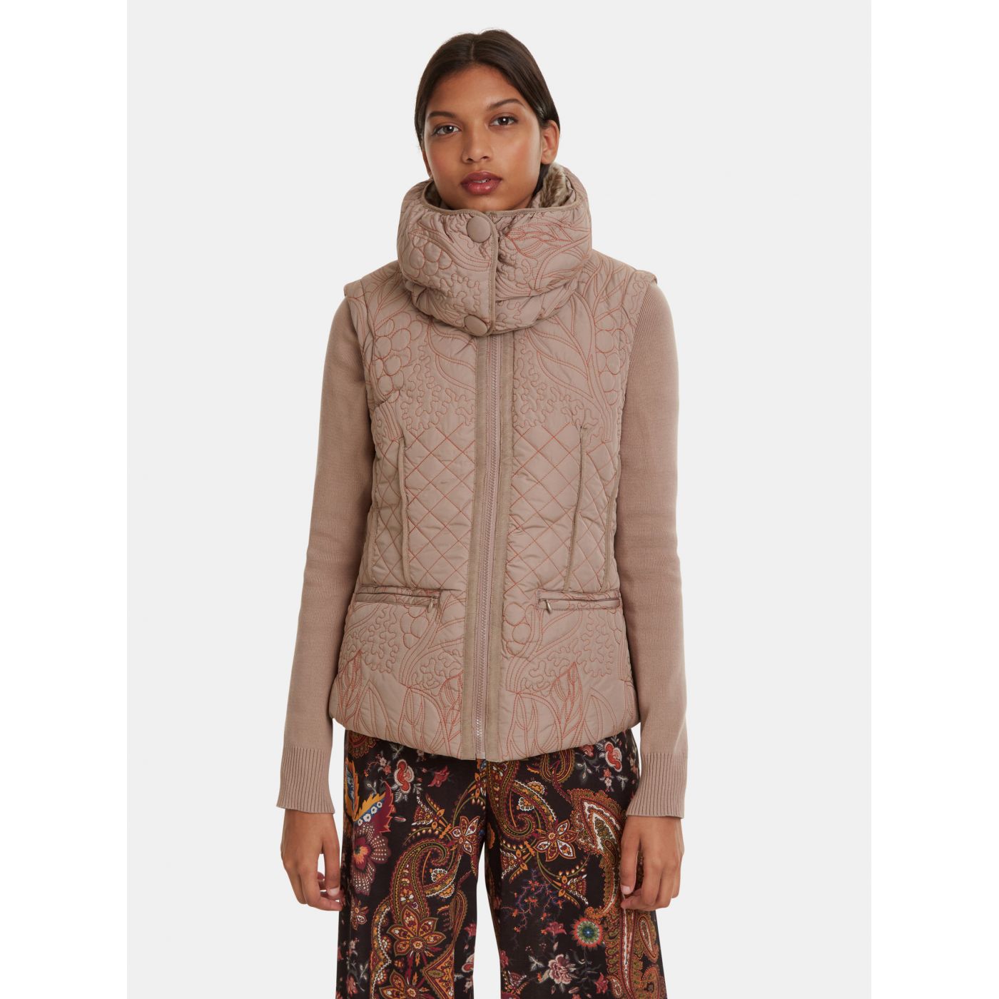 Beige Winter Jacket/Vest Desigual Nivy