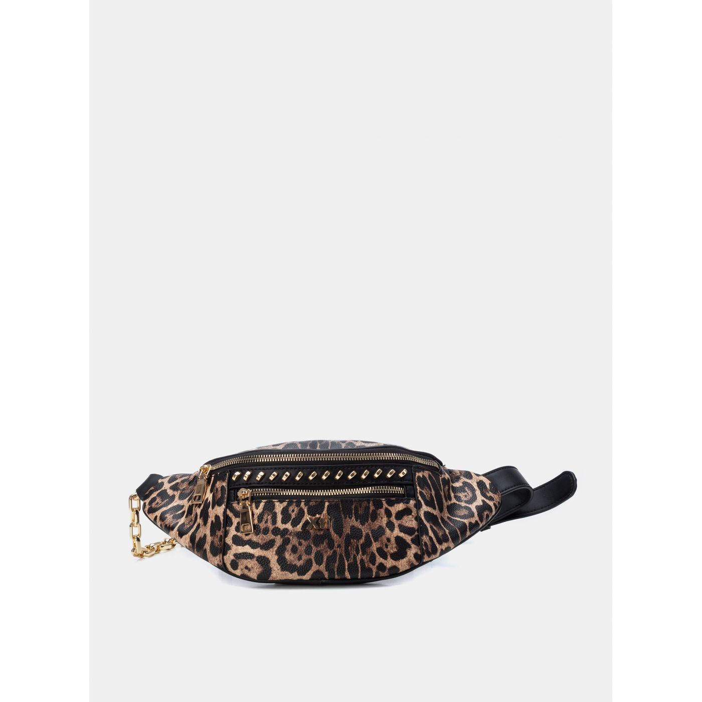 Black-brown women's fanny pack with leopard print Xti