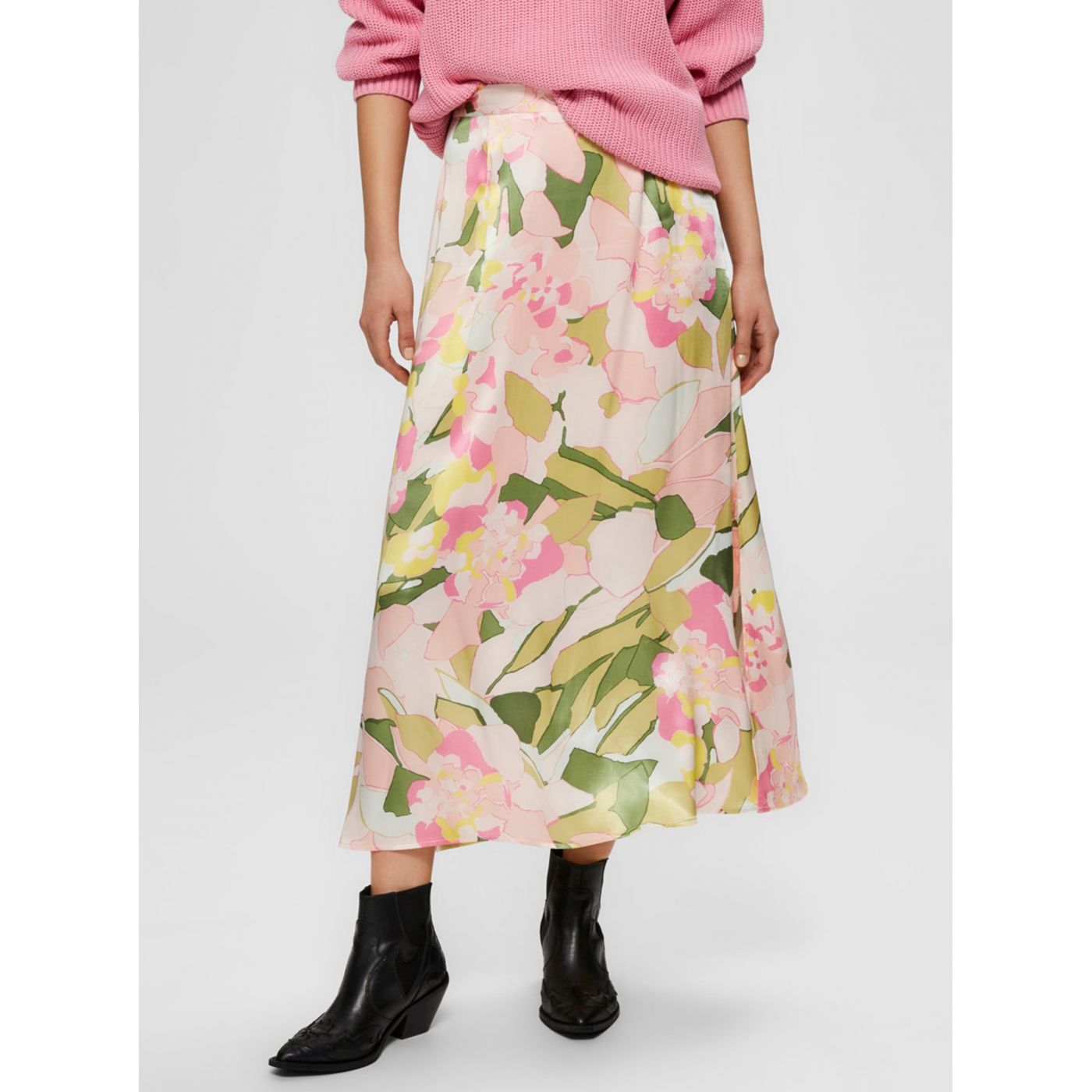 Green-pink Floral Midi Skirt Selected Femme Mola