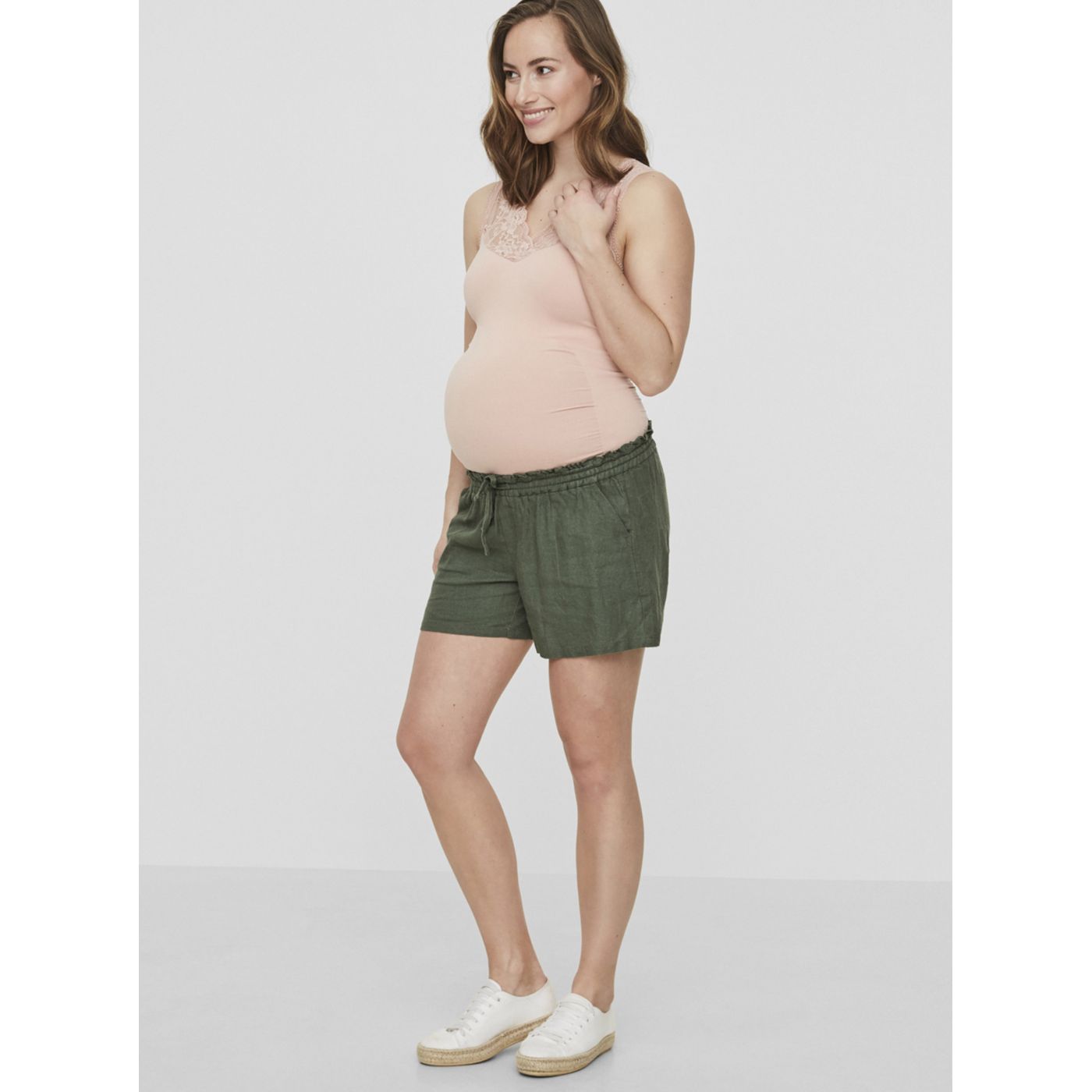 Khaki Maternity Linen Shorts Mama.licious