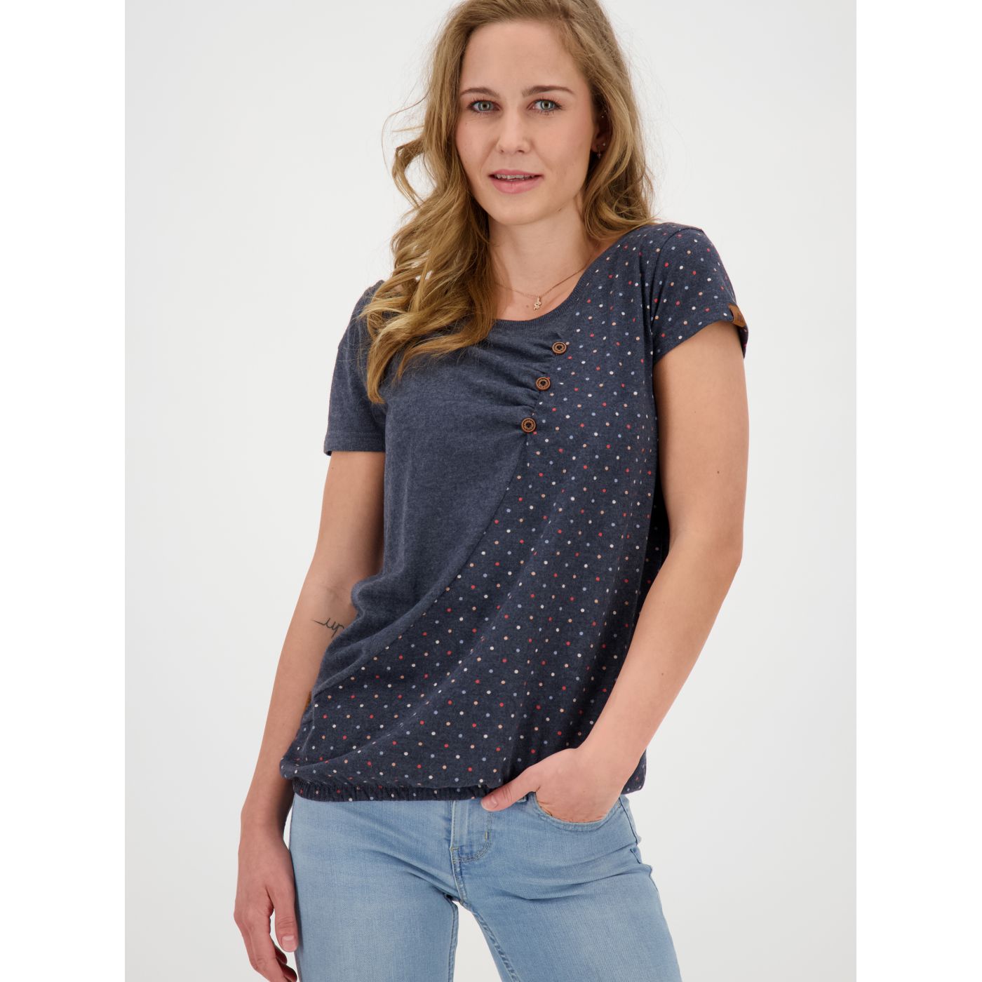Dark blue women's polka dot T-shirt Alife and Kickin