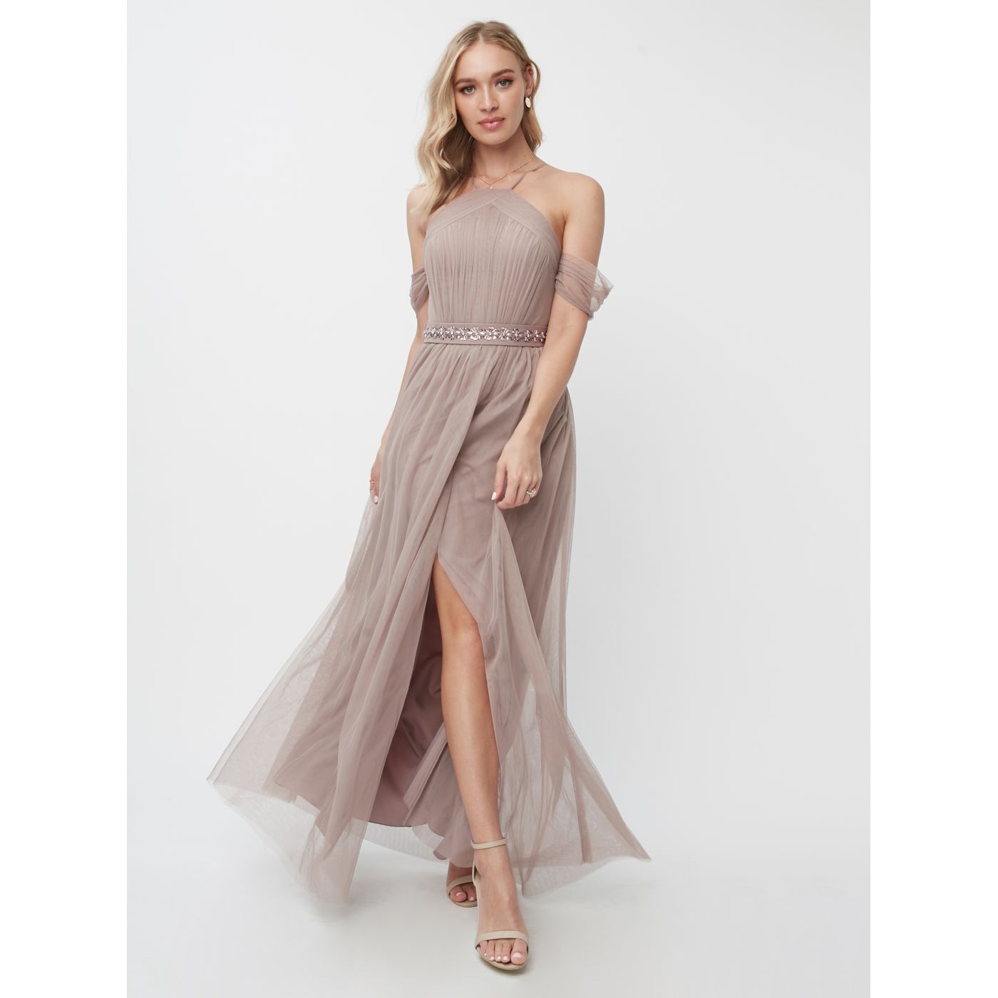 Little Mistress Old Pink Tulle Maxi dress
