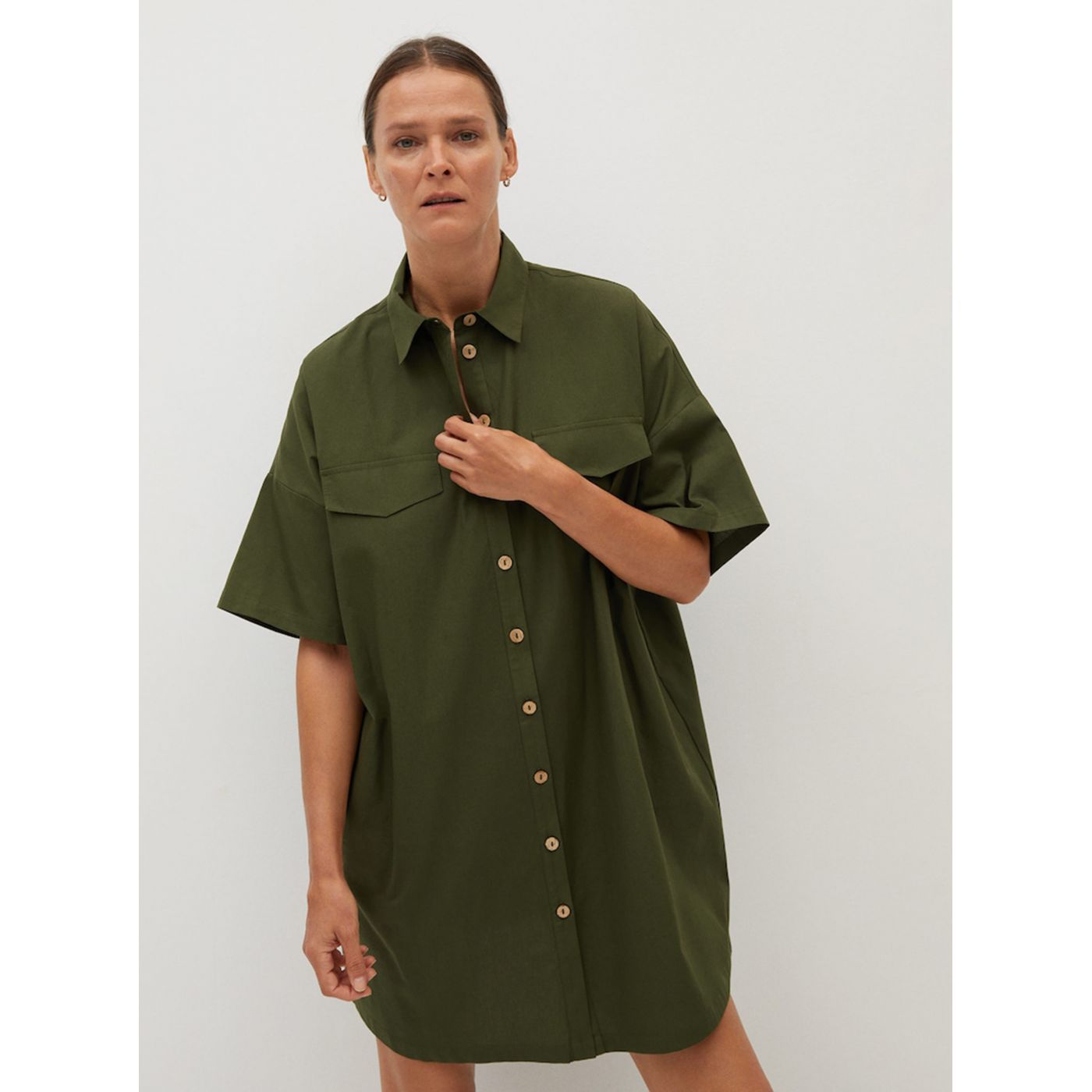 Khaki Loose Shirt Dress Mango