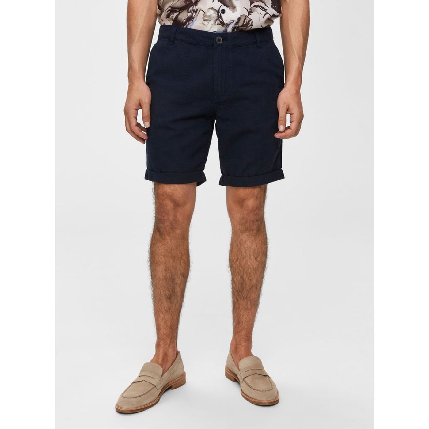 Dark Blue Linen Chino Shorts Selected By Homme Paris