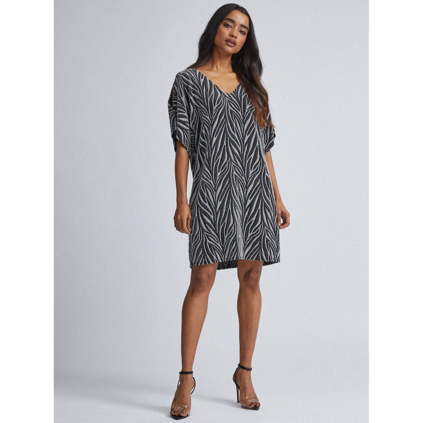 Patterned Glittery Dress in Black and Silver Billie & Blossom Petite