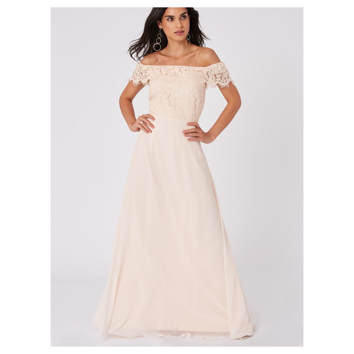 Creamy Maxi Dress with Lace Little Mistress