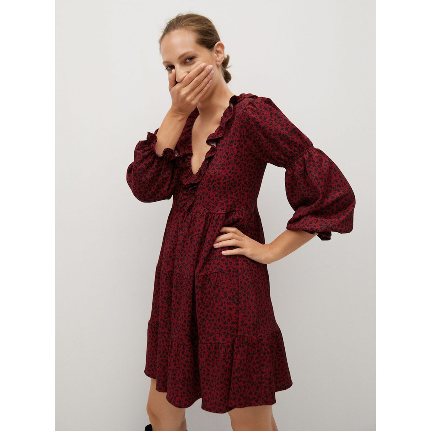 Burgundy Patterned Mango Dress