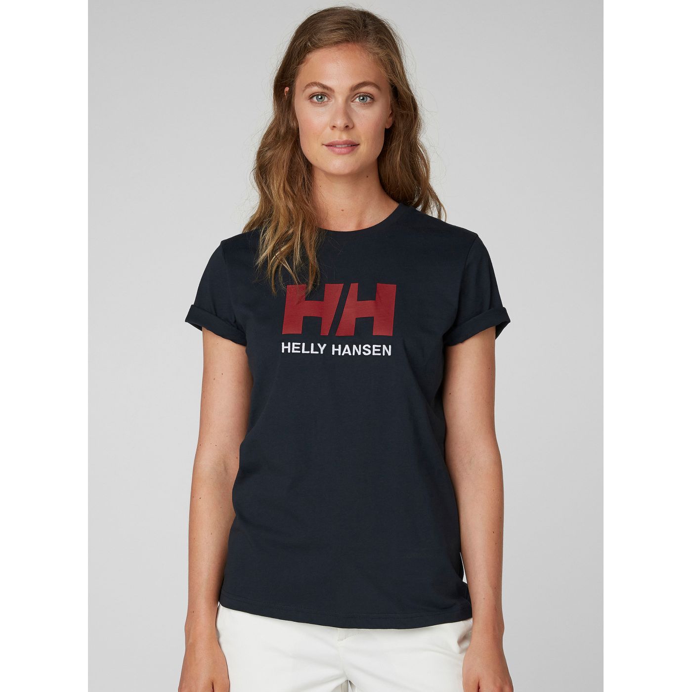 Dark blue women's T-shirt with printED HELLY HANSEN Logo
