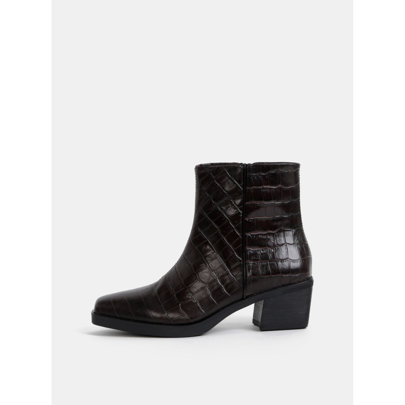 Dark Brown Women's Leather Ankle Boots with Crocodile Pattern Vagabond Simone
